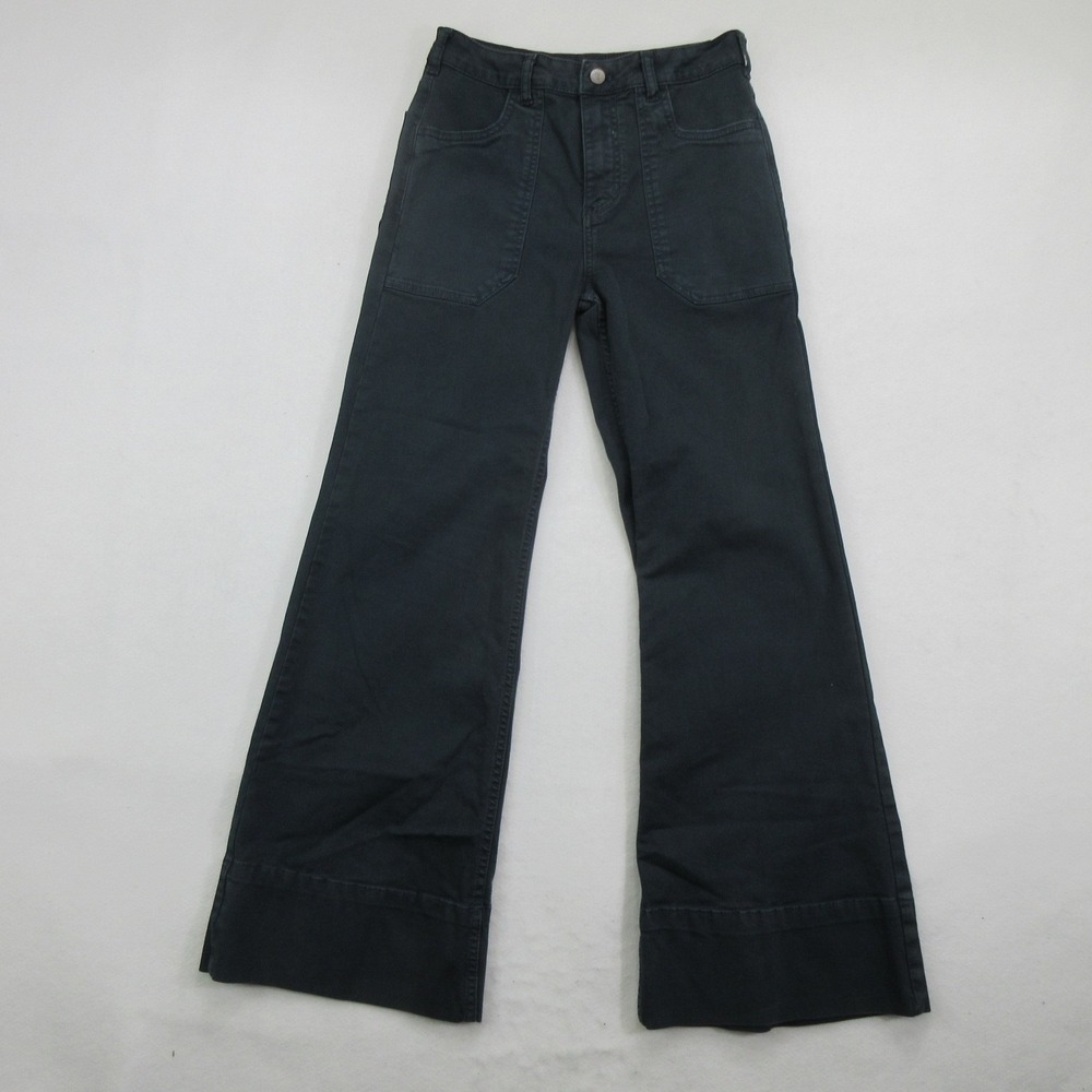 Pilcro Women's Pants Size 27 High Rise Utility Wide Leg Flare Stretch Black